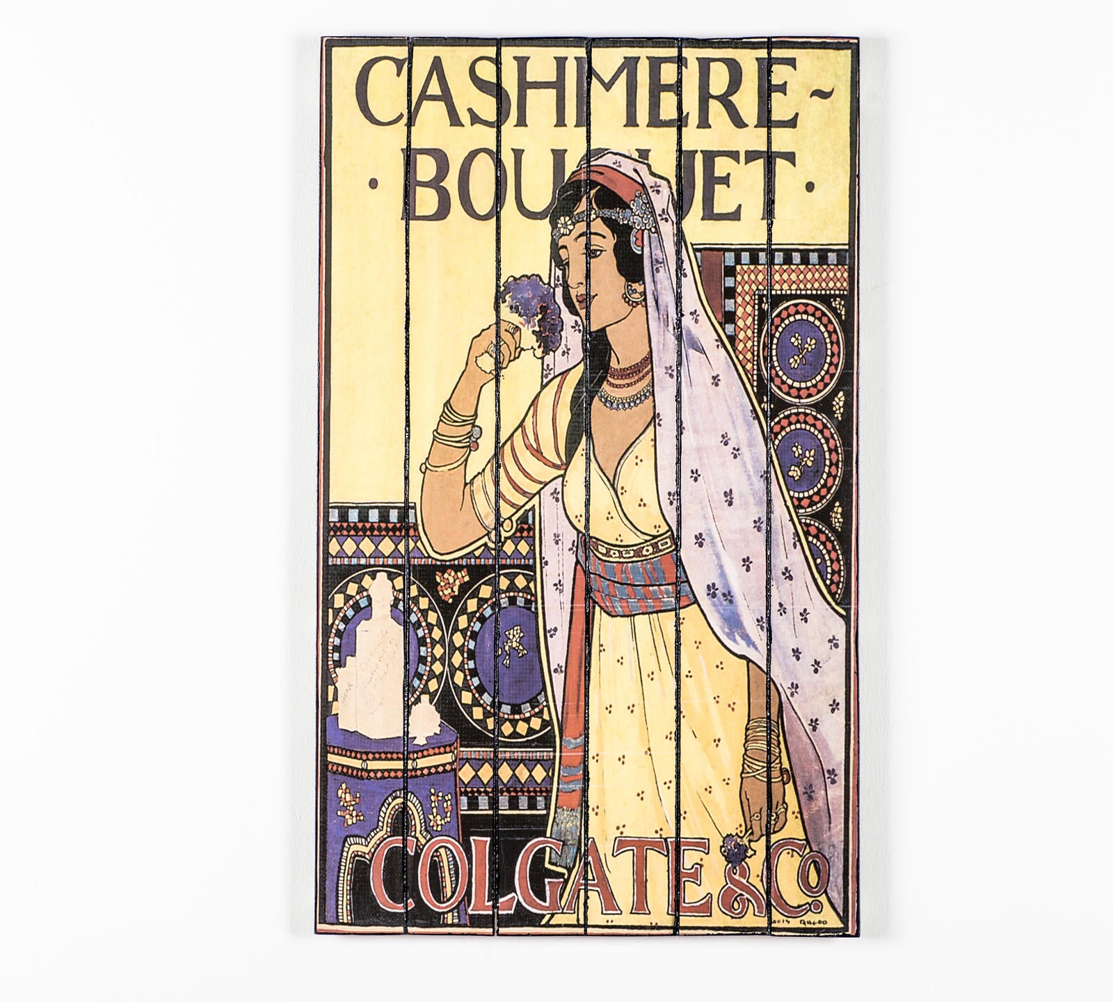 Stampa su legno con tela multicolor 60x100 cm