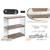 Scaffale in vetro e mdf a led con bluetooth legno cm 74 x 29 x 81 h