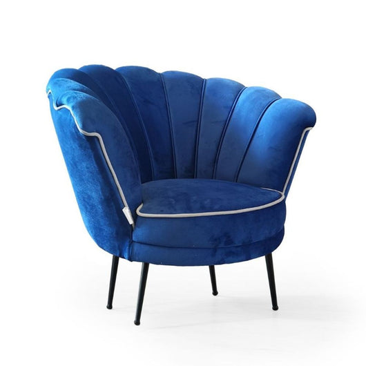 Poltrona Orel in velluto blue navy Milano 19 bordo bianco e piedini neri H75xL75xP80