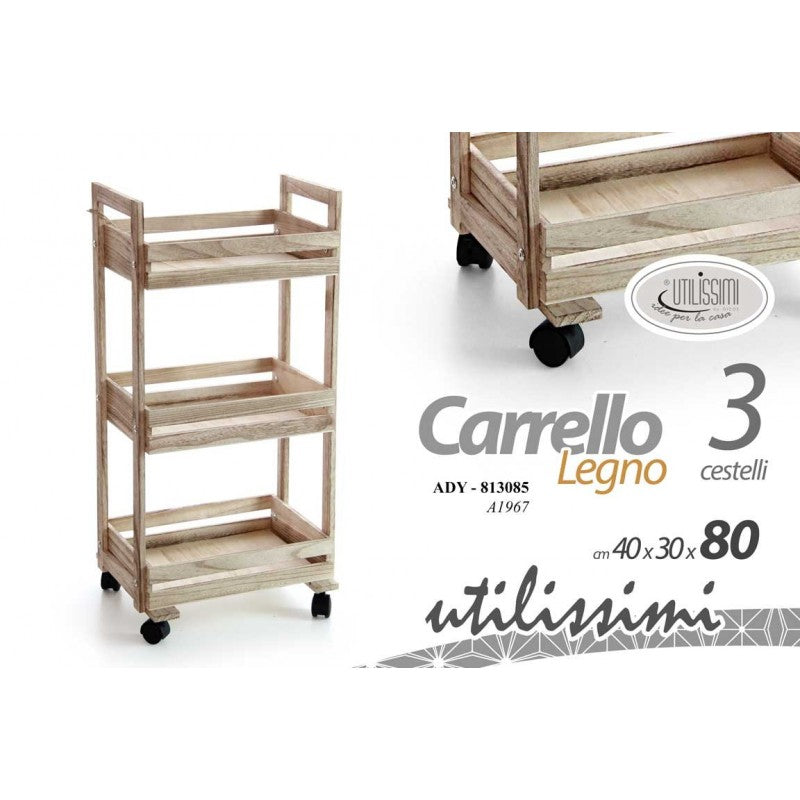 Carrello leggero ruote legno per cucina cm 40 x 30 x 80 h