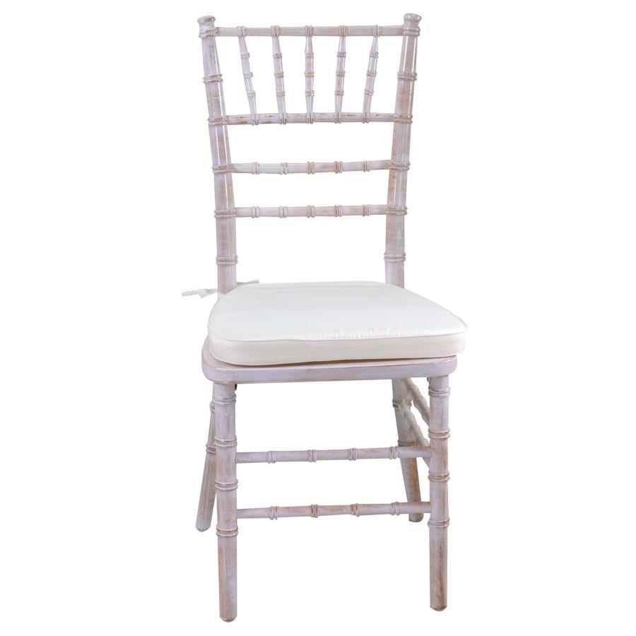 Sedia legno chiavari sbiancato con cuscino avorio cm 40x40h43-92