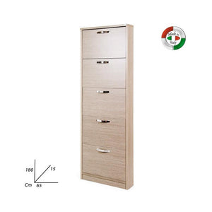 Scarpiera Slim in legno nobilitato 5 ribalte olmo cm 180x65x15
