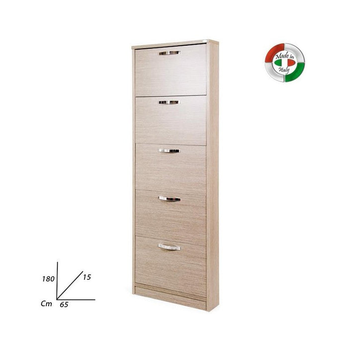 Scarpiera Slim in legno nobilitato 5 ribalte olmo cm 180x65x15