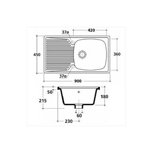 Lavello da incasso in ceramica con 1 vaschetta 90x45 cm