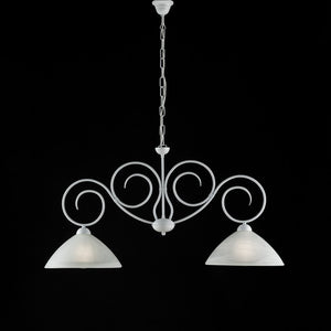 Lampadario ferro Bianco Shabby due luci paralumi in vetro Bianco 99x h52 cm