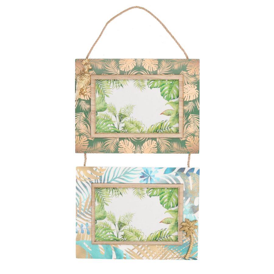 Portafoto muro legno verde foglie multiplo 2p cm44x21x1,5