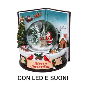 Palla di vetro led resina libro con musica cm14x14h16,5