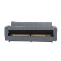 Divano letto 3 posti in tessuto grigio con contenitore 214x80xH.83 cm