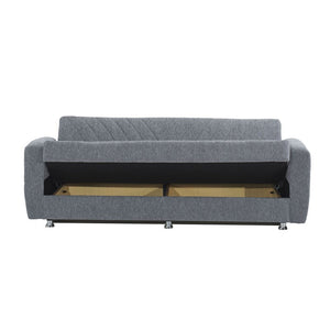 Divano letto 3 posti in tessuto grigio con contenitore 214x80xH.83 cm