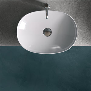 Lavabo ovale da appoggio senza foro - 50x36 cm, bianco