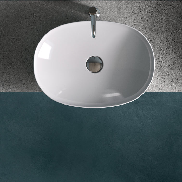 Lavabo ovale da appoggio senza foro - 50x36 cm, bianco