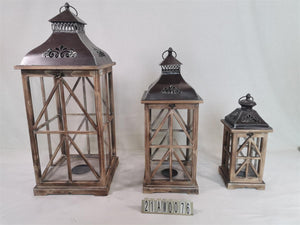 Lanterna legno metallo 1-3 noce quadro cm32x32h78