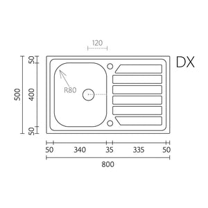 Lavello incasso acciaio inox 80x50 cm con gocciolatoio dx