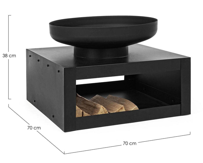 Braciere con porta legna nero arredo giardino Efesto