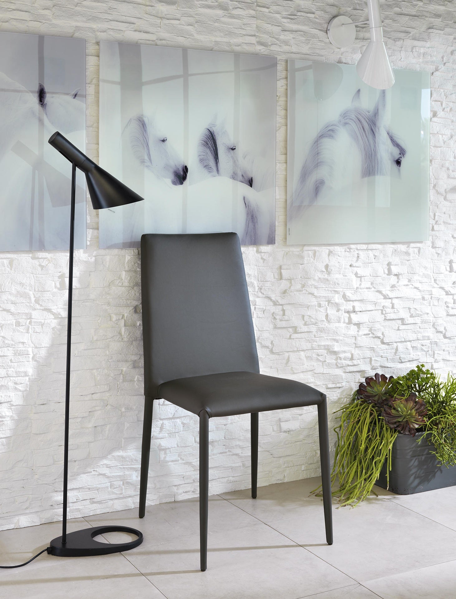 4x Sedia in similpelle grigio scuro 40x496h cm