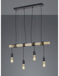 Sospensione Vintage Brody 4xE27 Nero Legno Trio Lighting