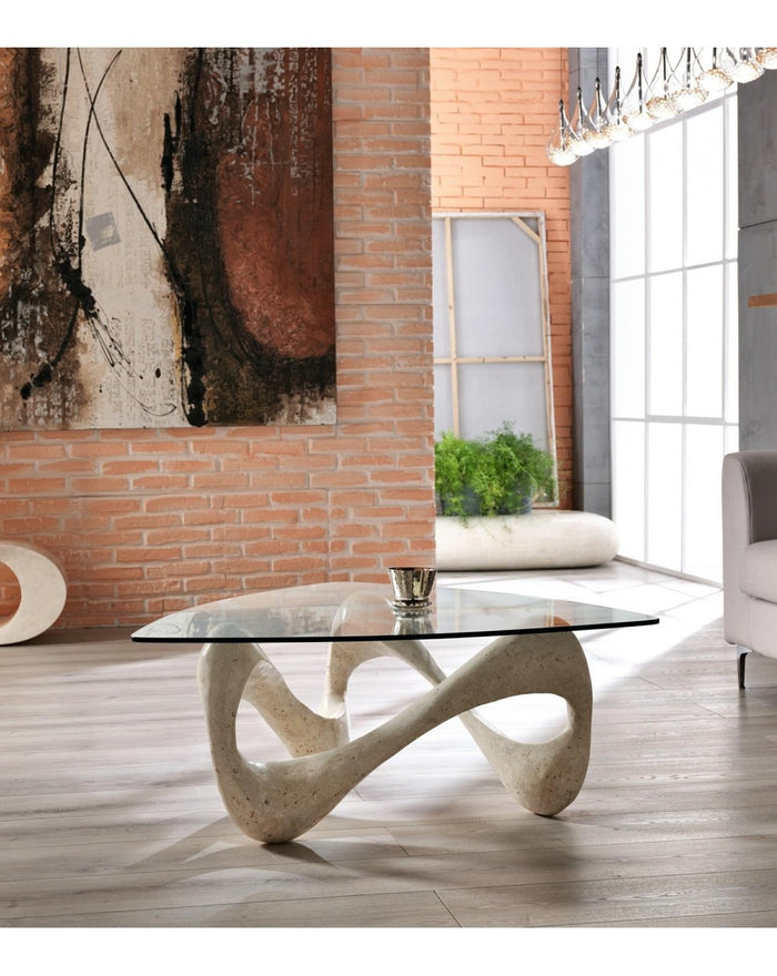 Tavolino trasparente-beige 100 cm x 100 cm H. 42.5 cm