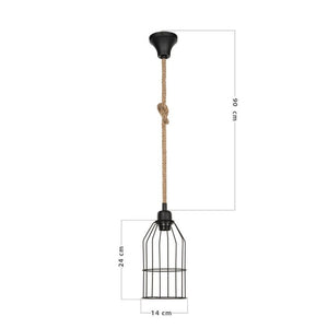 Lampada a sospensione Halat ASZ0549 in metallo nero e corda EFFEZ