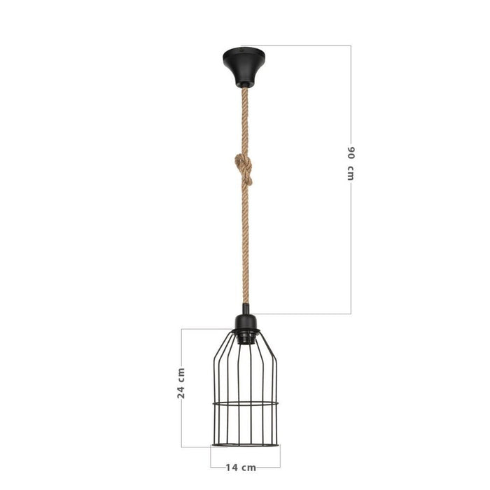 Lampada a sospensione Halat ASZ0549 in metallo nero e corda EFFEZ