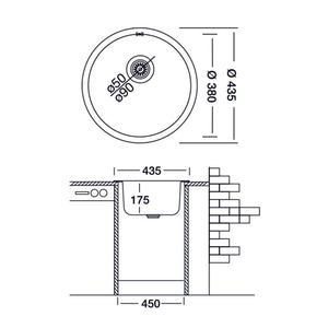 Lavello cucina a pozzetto in acciaio inox da incasso diam. 43.5 cm EFFEZ