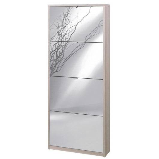Scarpiera slim salvaspazio quattro ante a specchio Olmo Chiaro 63x18x h154 cm