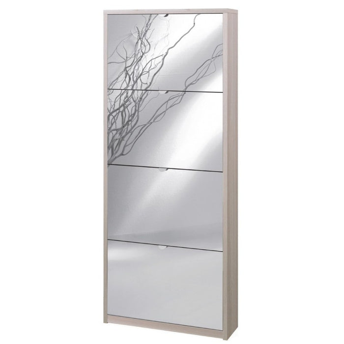 Scarpiera slim salvaspazio quattro ante a specchio Olmo Chiaro 63x18x h154 cm