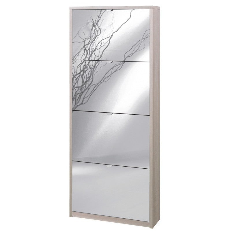 Scarpiera slim salvaspazio quattro ante a specchio Olmo Chiaro 63x18x h154 cm