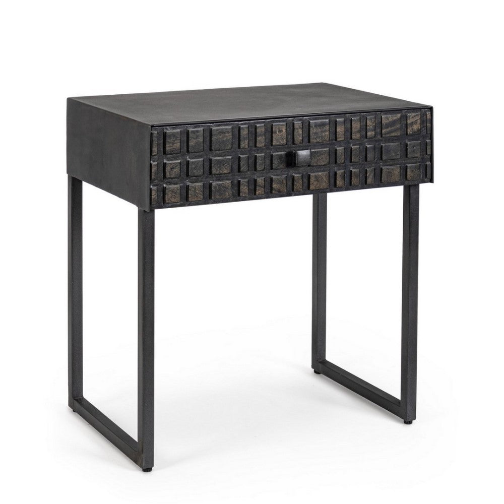 Tavolino nero 1 cassetto in legno stile industriale 50x35x55