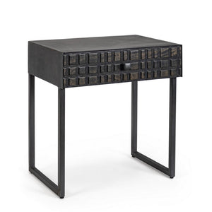 Tavolino nero 1 cassetto in legno stile industriale 50x35x55