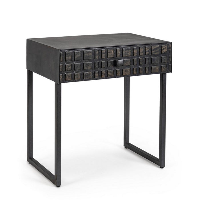 Tavolino nero 1 cassetto in legno stile industriale 50x35x55