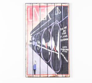 Stampa su legno con tela multicolor 60x100 cm