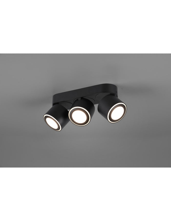 Plafone 3 Spot Led Doppia Emissione L27 cm Taurus Nero Trio Lighting