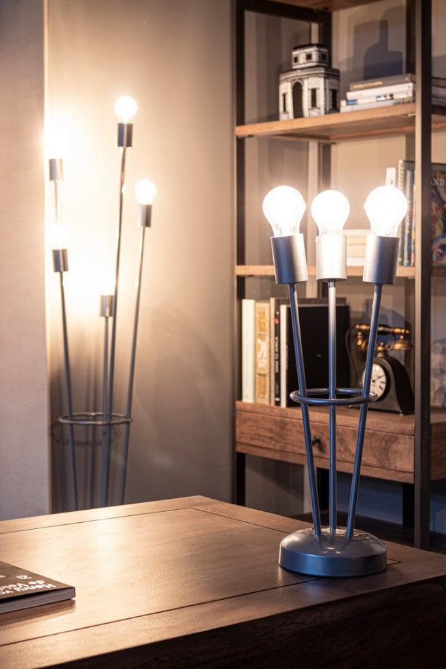 2x Lampada tavolo fiaccola 17x15x45h argento