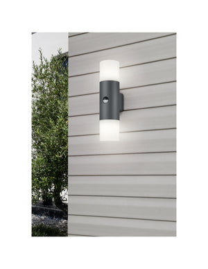 Applique Hoosic Biemissione 2xE27 Antracite Con Sensore Movimento H33 cm IP44 Trio Lighting