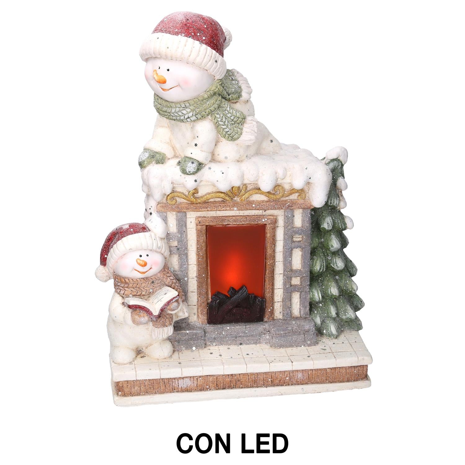 Camino led resina pupazzo di neve bianco cm41x22,5h52