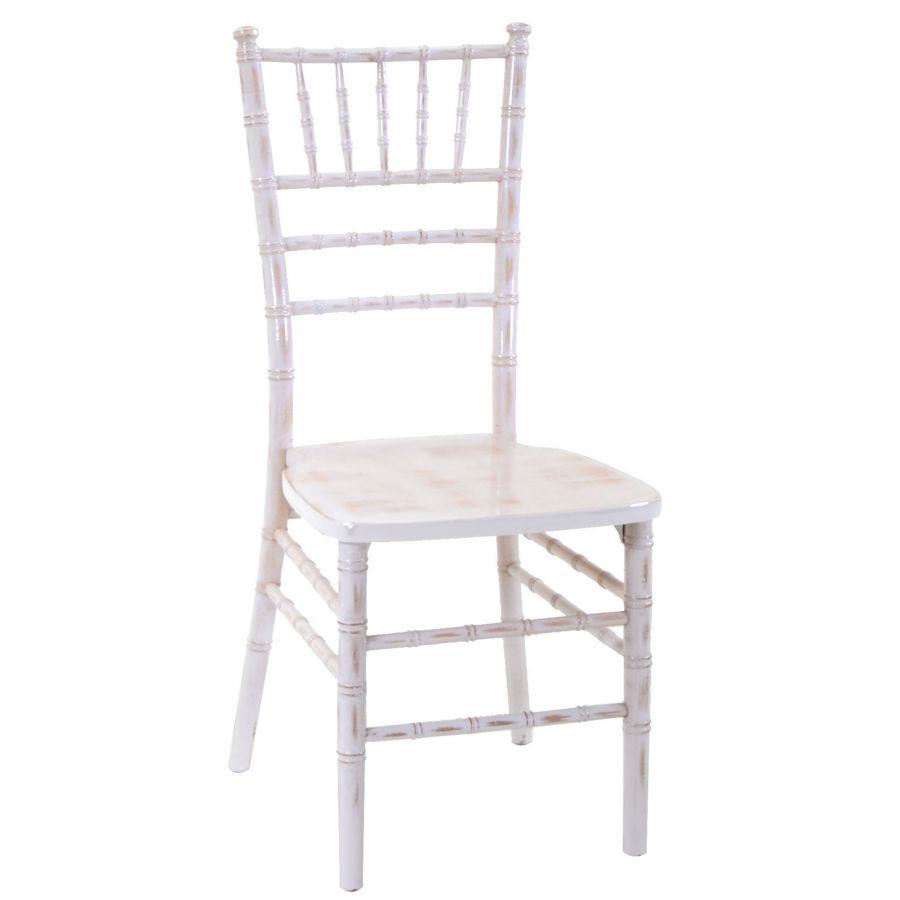 Sedia legno chiavari sbiancato con cuscino avorio cm 40x40h43-92