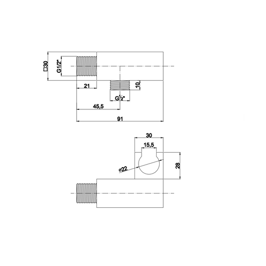 Supporto doccia con presa acqua quadrata nero opaco