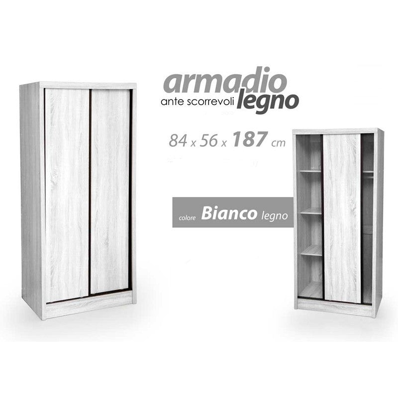 Armadio con ante scorrevoli bianco con doppio vano cm 84 x 56 x 187 h