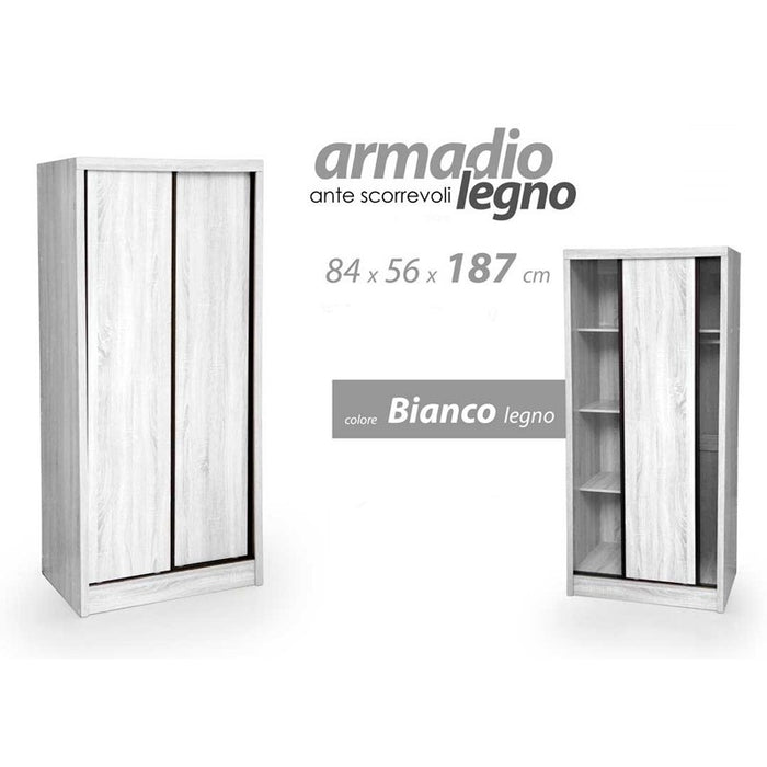 Armadio con ante scorrevoli bianco con doppio vano cm 84 x 56 x 187 h