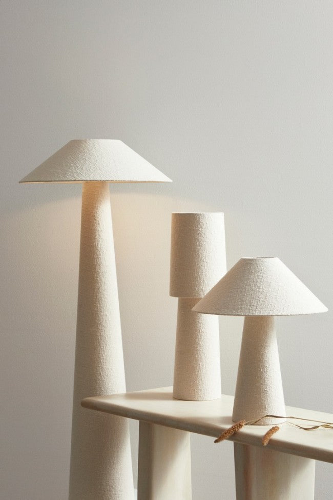 Lampada da terra crema D.50x120h in tessuto