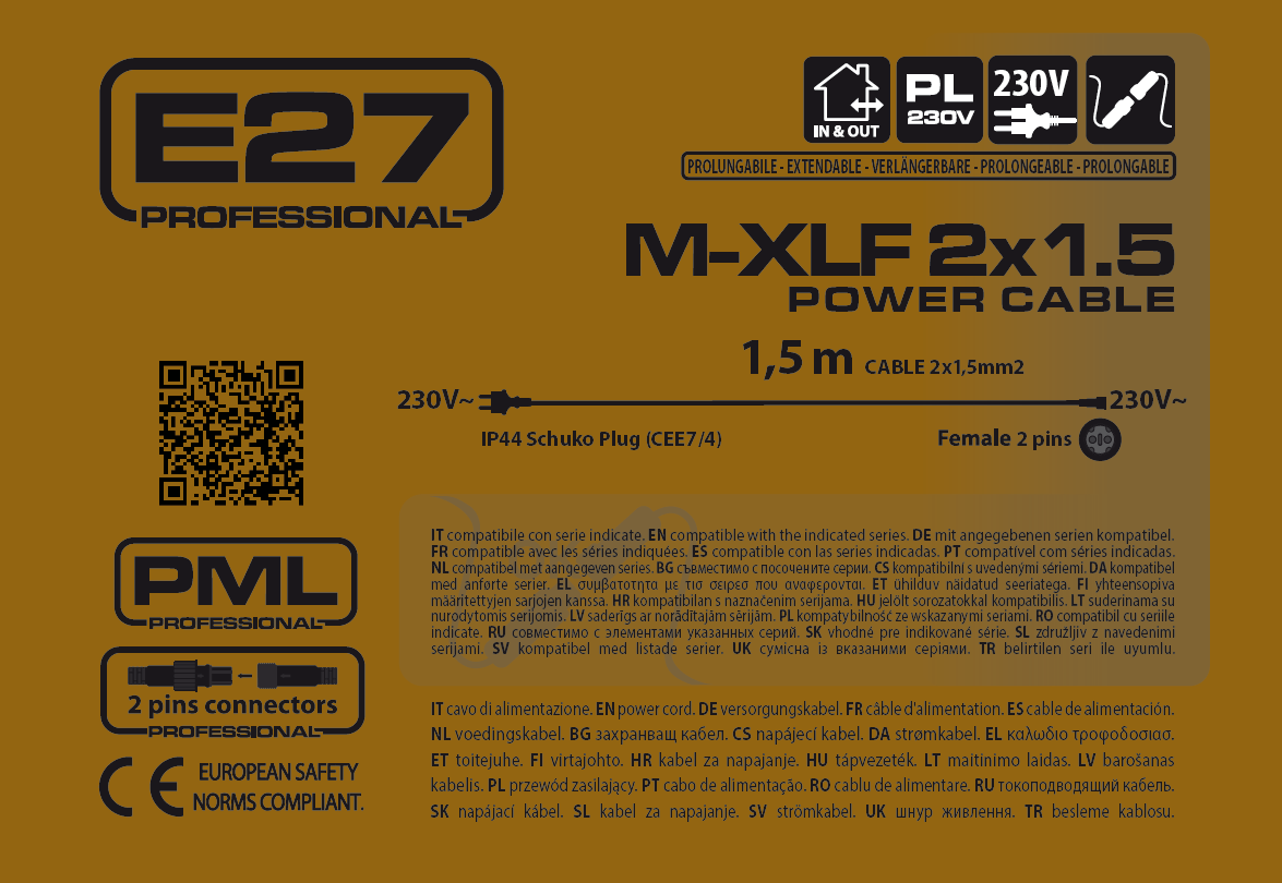 Cavo alimentazione 2x1,5mm2 Schuko 1,5m