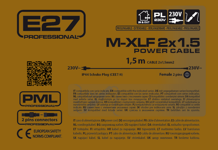 Cavo alimentazione 2x1,5mm2 Schuko 1,5m