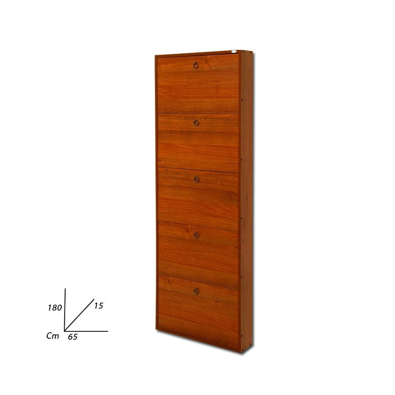 Scarpiera Slim in legno nobilitato 5 ribalte noce antico h.180x65x15 cm