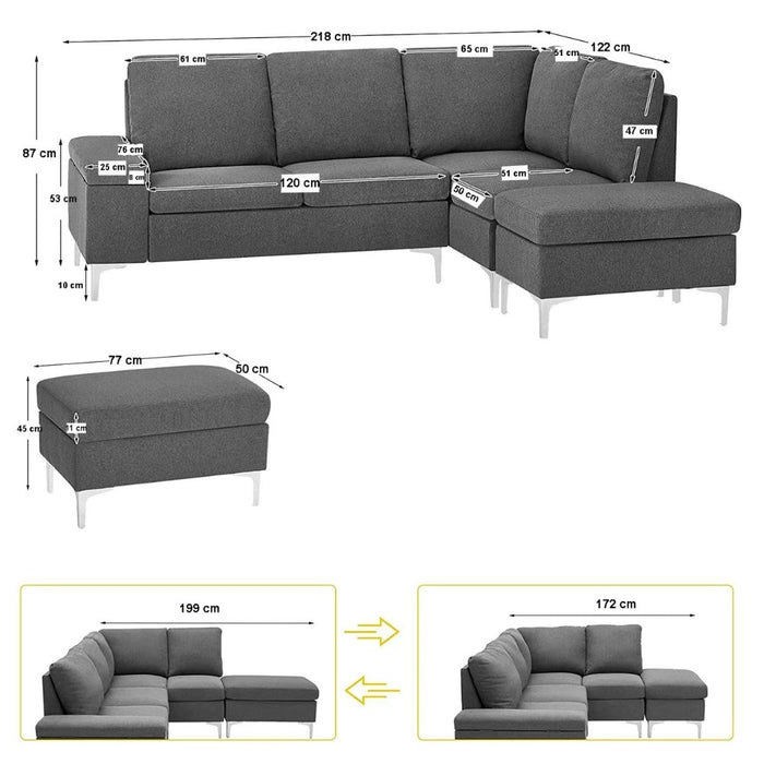 Divano angolare sinistro grigio 218x172x87