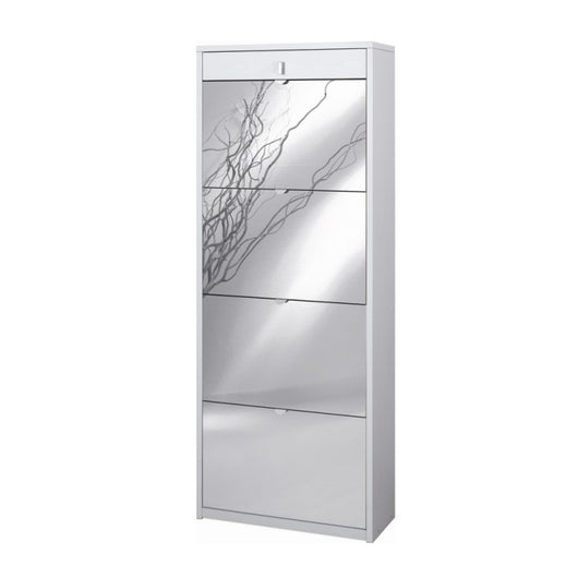 Scarpiera quattro ante a specchio un cassetto superiore Bianco Cenere 63x29x h164 cm