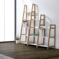 Libreria in legno di bamboo ripiani in mdf laccati bianco opaco cm 62,5x 40xh. 180