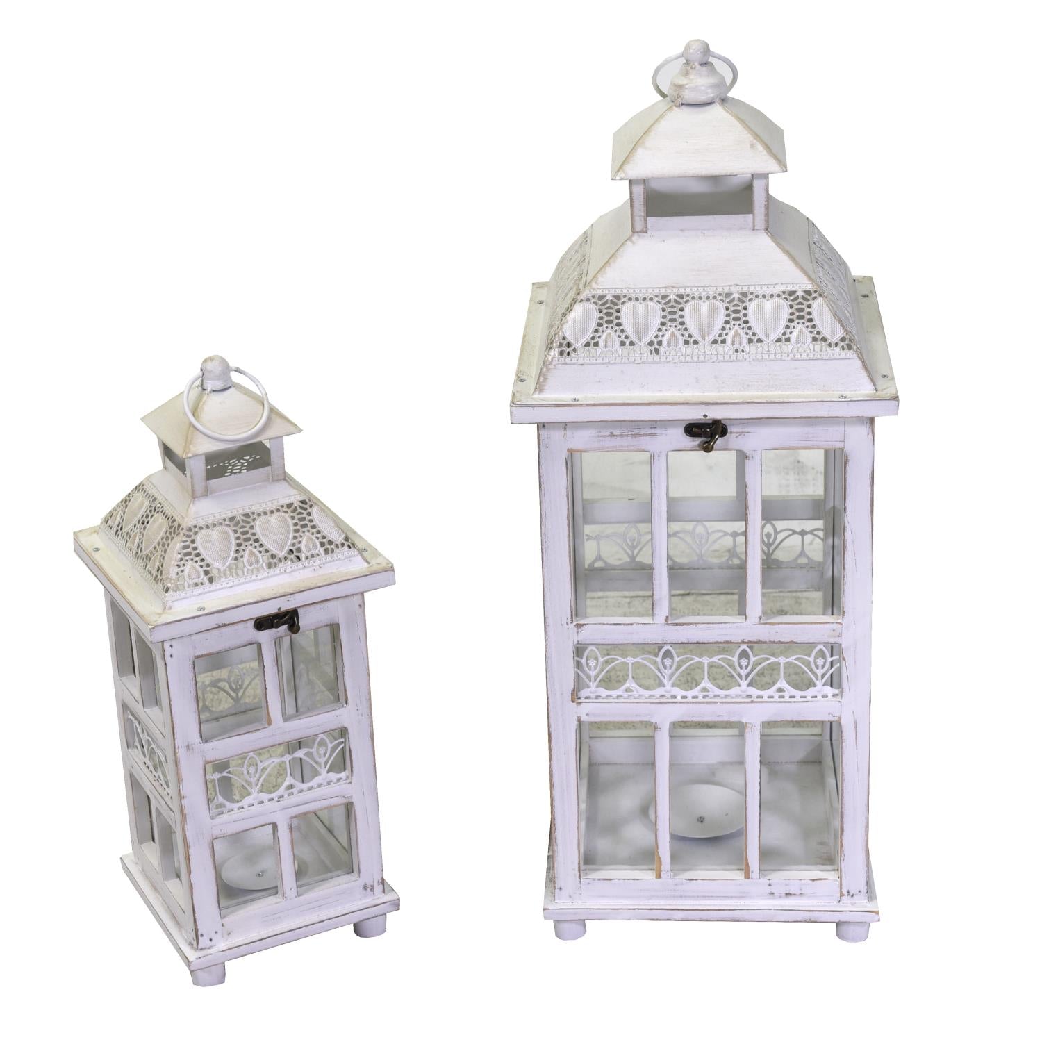 Lanterna legno metallo 1-2 sbiancato quadro cm24x24h60,5