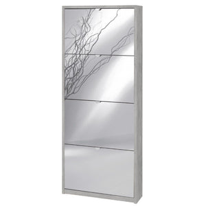 Scarpiera slim salvaspazio quattro ante a specchio Beton Cemento 63x18x h154 cm
