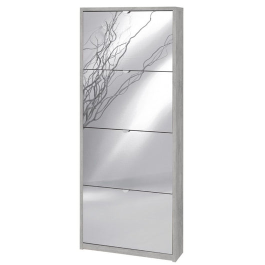 Scarpiera slim salvaspazio quattro ante a specchio Beton Cemento 63x18x h154 cm