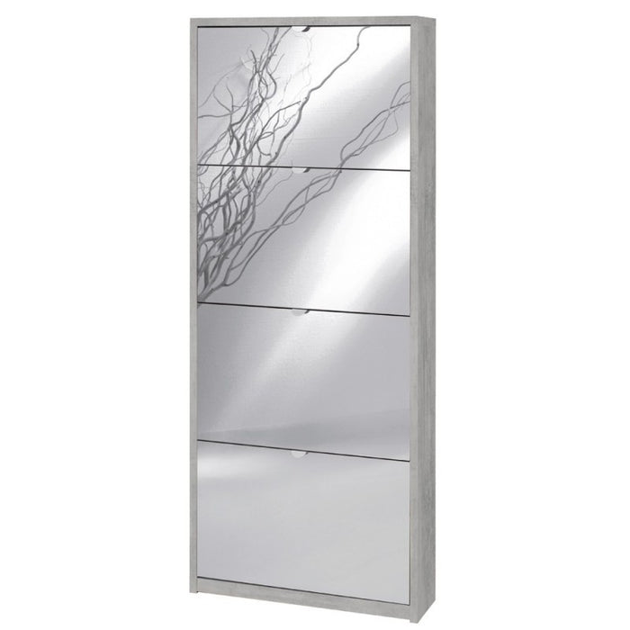 Scarpiera slim salvaspazio quattro ante a specchio Beton Cemento 63x18x h154 cm